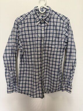 Uniqlo Slim Fit Plaid Button Down Shirt Blue White Long Sleeve Men's M